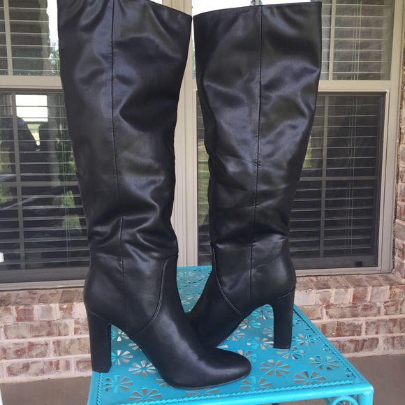 Unisa Black Vegan Leather Knee High Slouch Boots - Picture 2 of 15